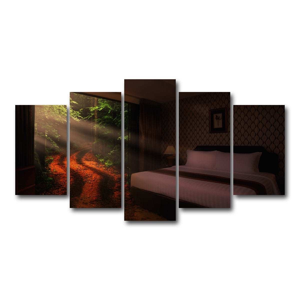 AUTO-MOCKUP WHITE | Bedroom in the Forest | 5 Piece | Gallery Wrap Canvas | group=5_normal