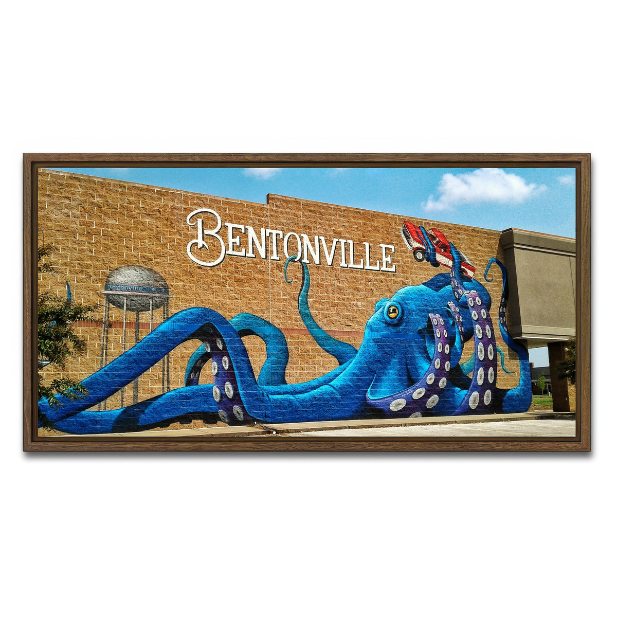 AUTO-MOCKUP WHITE | Bentonville Blue Octopus Mural | 1 Piece | Walnut Framed Canvas | group=2x1