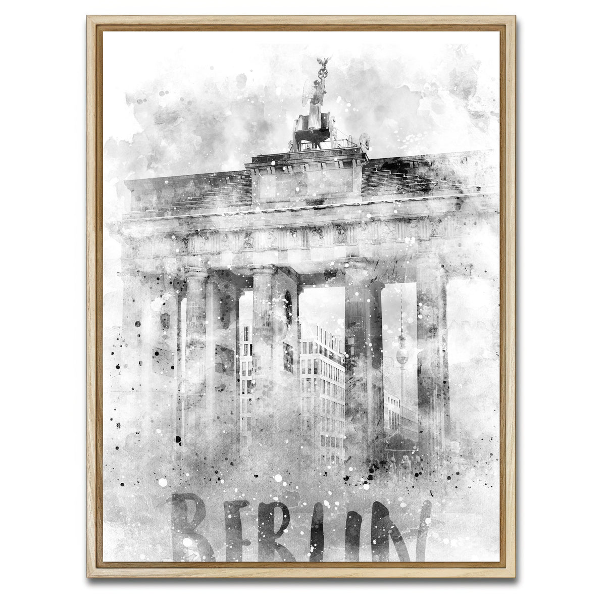 AUTO-MOCKUP WHITE | Berlin Brandenburg Gate Watercolor | 1 Piece | Natural Framed Canvas | group=3x4