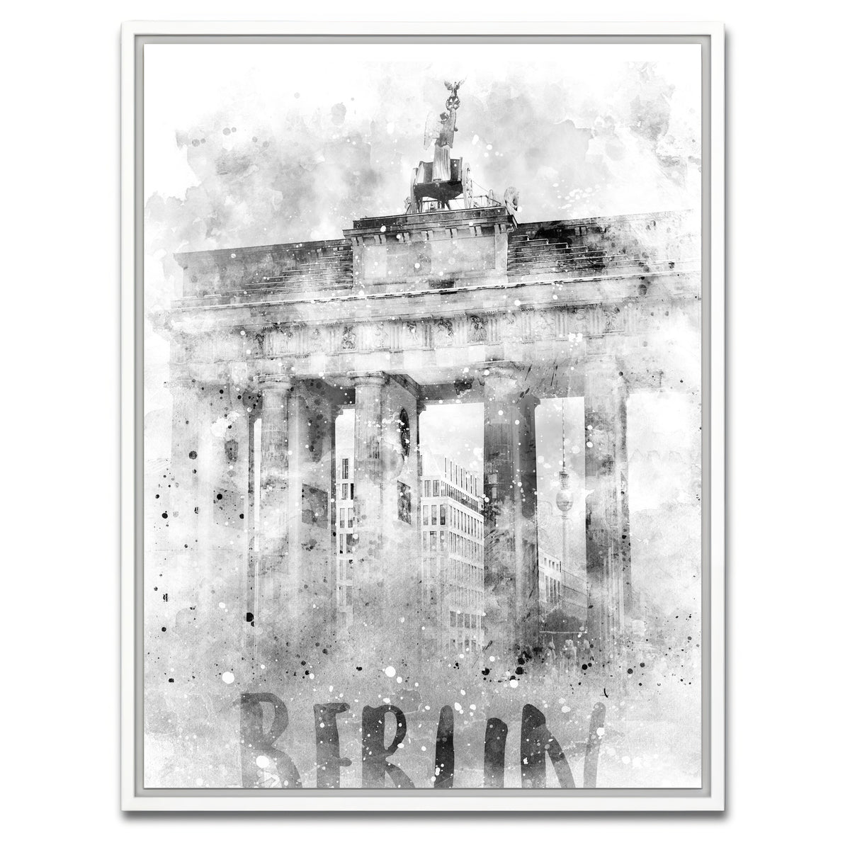 AUTO-MOCKUP WHITE | Berlin Brandenburg Gate Watercolor | 1 Piece | White Framed Canvas | group=3x4