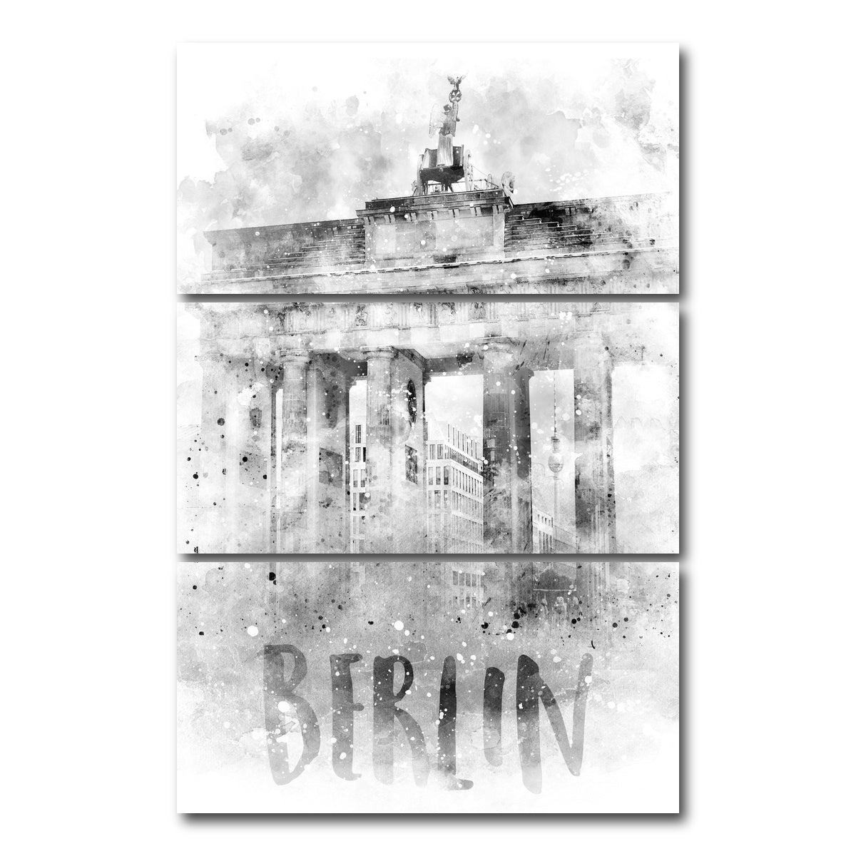 AUTO-MOCKUP WHITE | Berlin Brandenburg Gate Watercolor | 3 Piece | Gallery Wrap Canvas | group=12x24_stacked