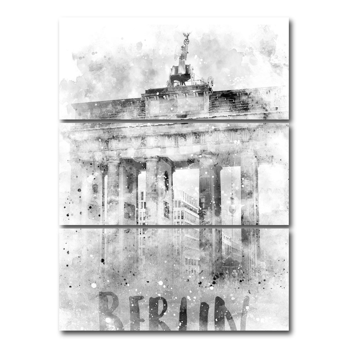 AUTO-MOCKUP WHITE | Berlin Brandenburg Gate Watercolor | 3 Piece | Gallery Wrap Canvas | group=8x18_stacked