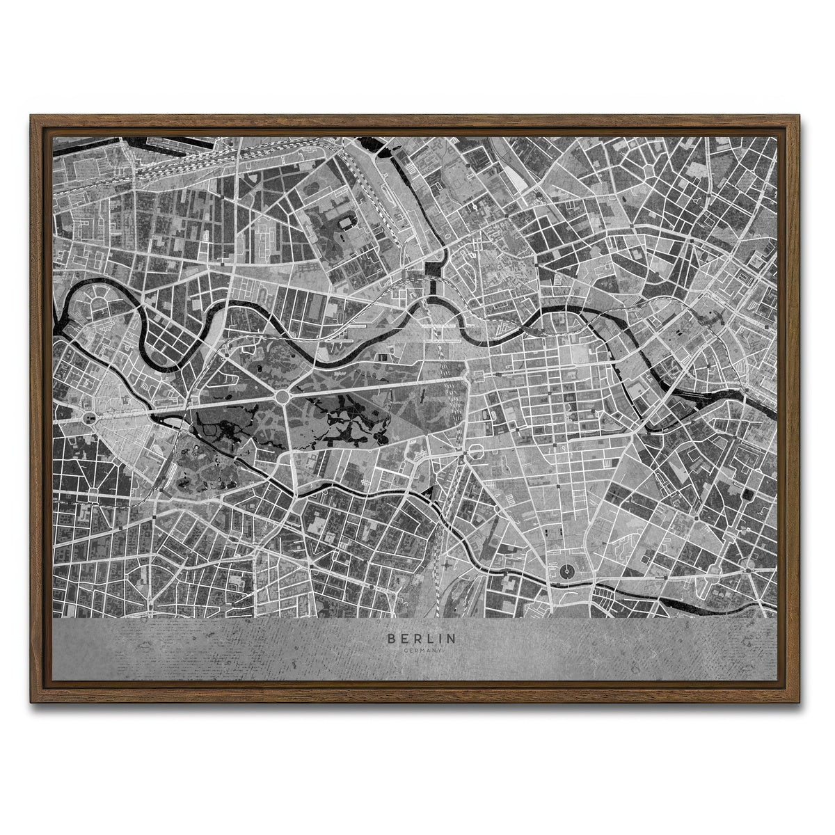 AUTO-MOCKUP WHITE | Berlin Map 2 | 1 Piece | Walnut Framed Canvas | group=4x3