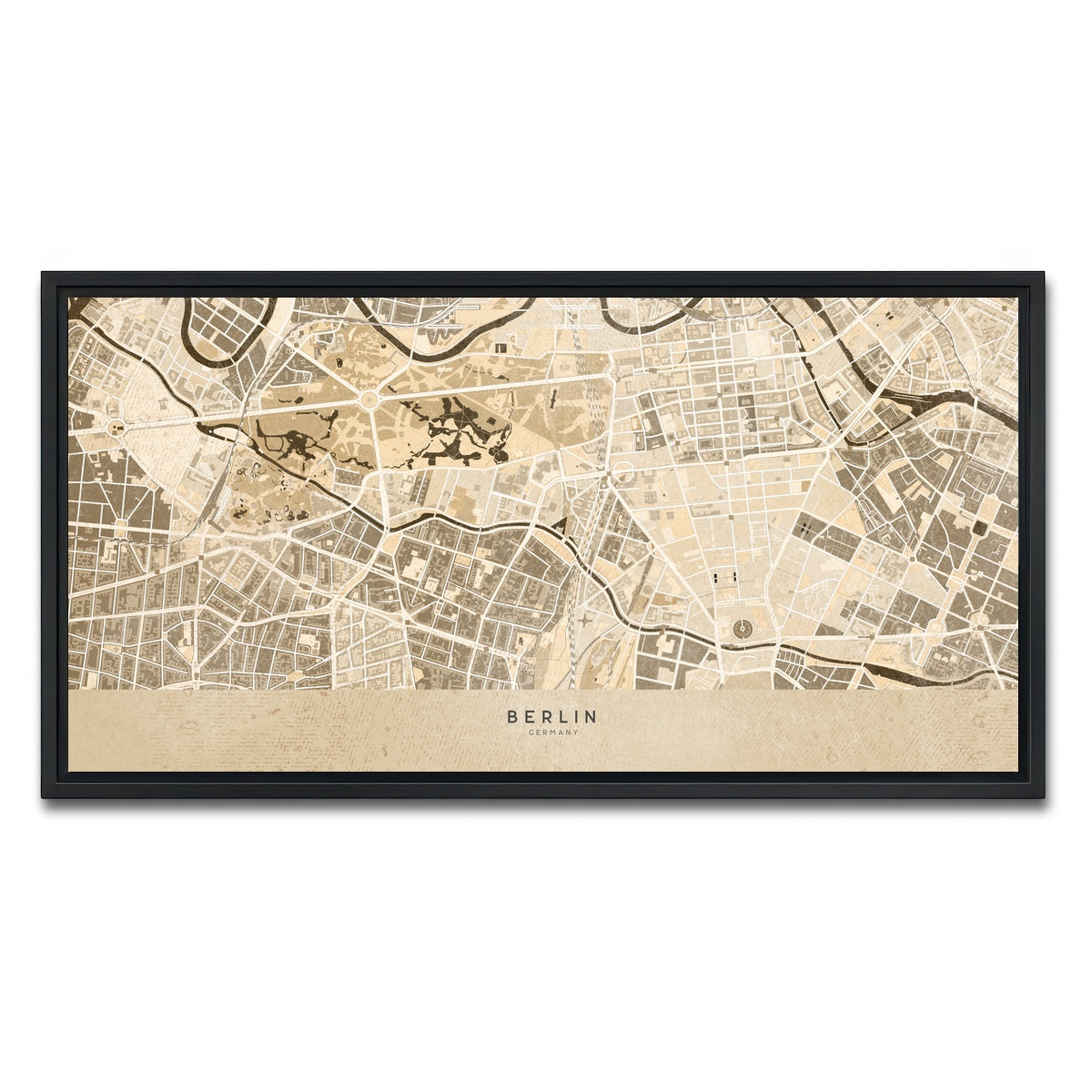 AUTO-MOCKUP WHITE | Berlin Map | 1 Piece | Black Framed Canvas | group=2x1