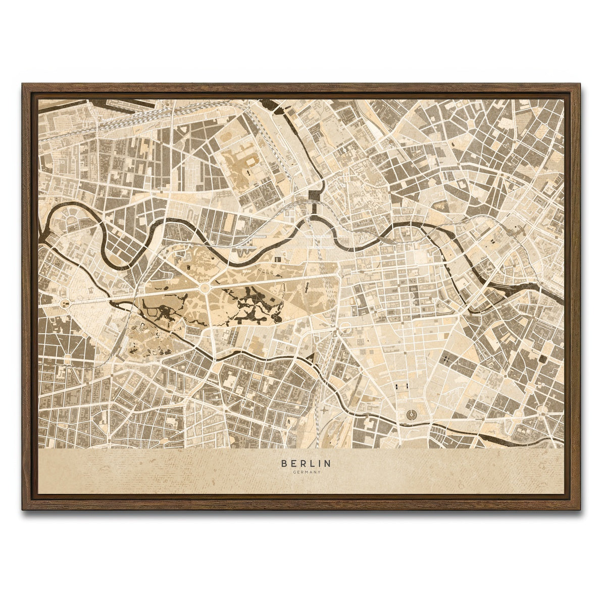 AUTO-MOCKUP WHITE | Berlin Map | 1 Piece | Walnut Framed Canvas | group=4x3