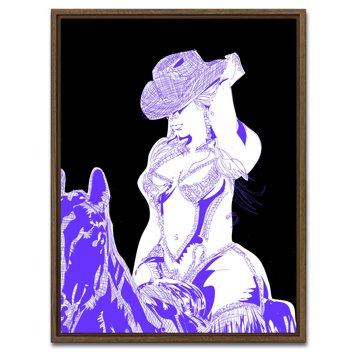 AUTO-MOCKUP WHITE | Beyonce on Glitter Horse | 1 Piece | Walnut Framed Canvas | group=3x4