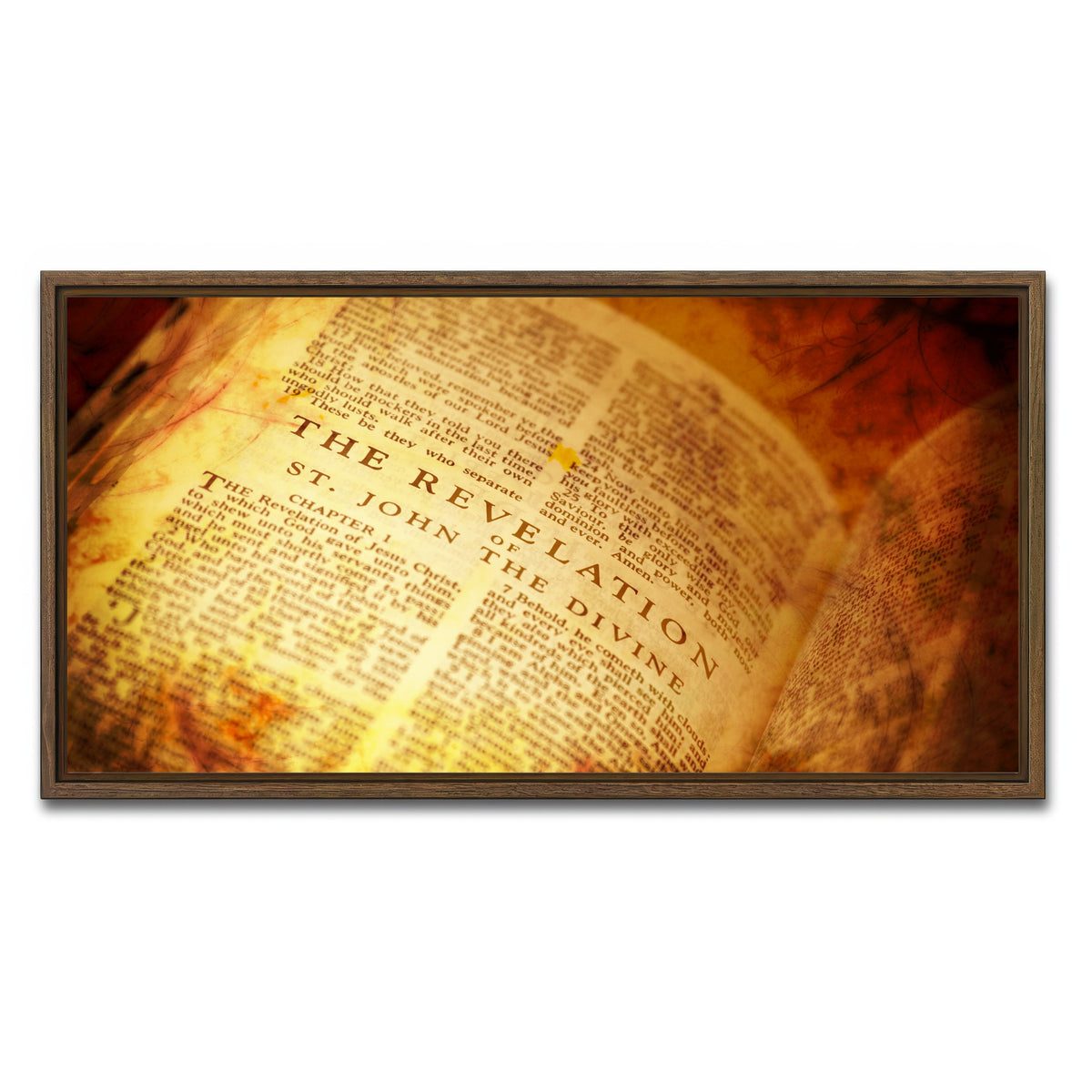 AUTO-MOCKUP WHITE | Bible showing The Revelation | 1 Piece | Walnut Framed Canvas | group=2x1