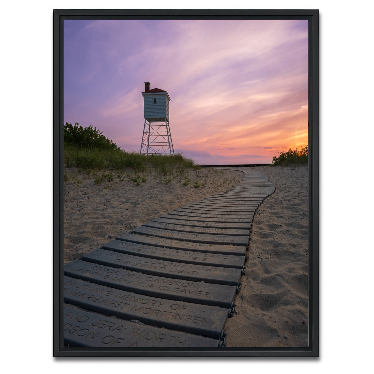 AUTO-MOCKUP WHITE | Big Sable Foghorn Walkway at Sunset | 1 Piece | Black Framed Canvas | group=3x4