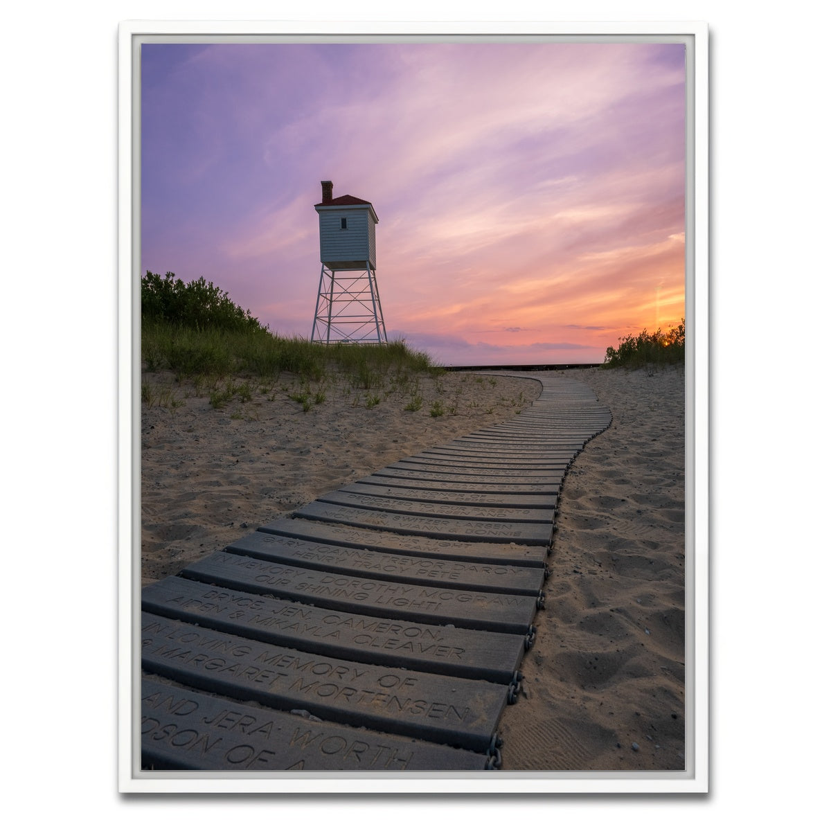 AUTO-MOCKUP WHITE | Big Sable Foghorn Walkway at Sunset | 1 Piece | White Framed Canvas | group=3x4