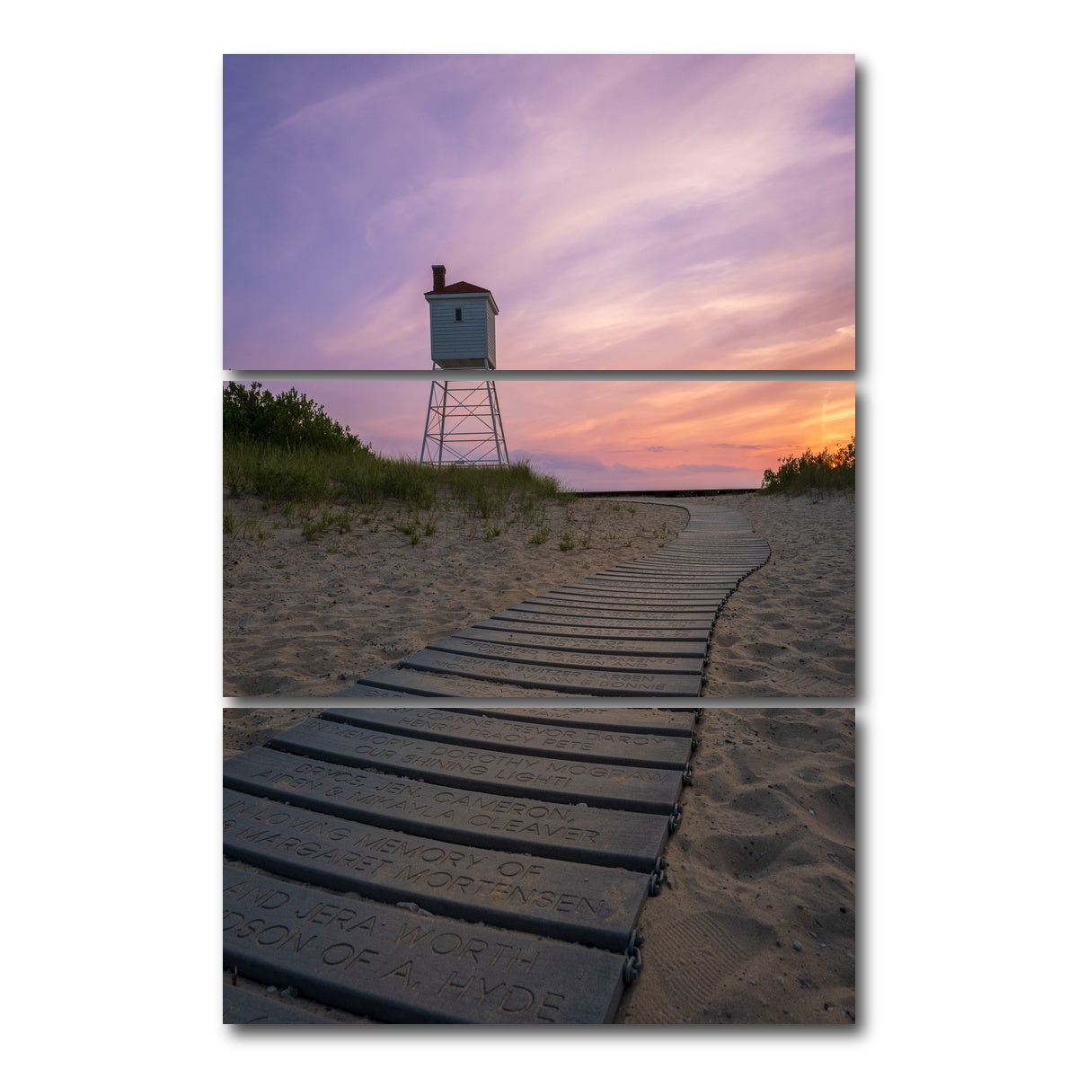 AUTO-MOCKUP WHITE | Big Sable Foghorn Walkway at Sunset | 3 Piece | Gallery Wrap Canvas | group=12x24_stacked