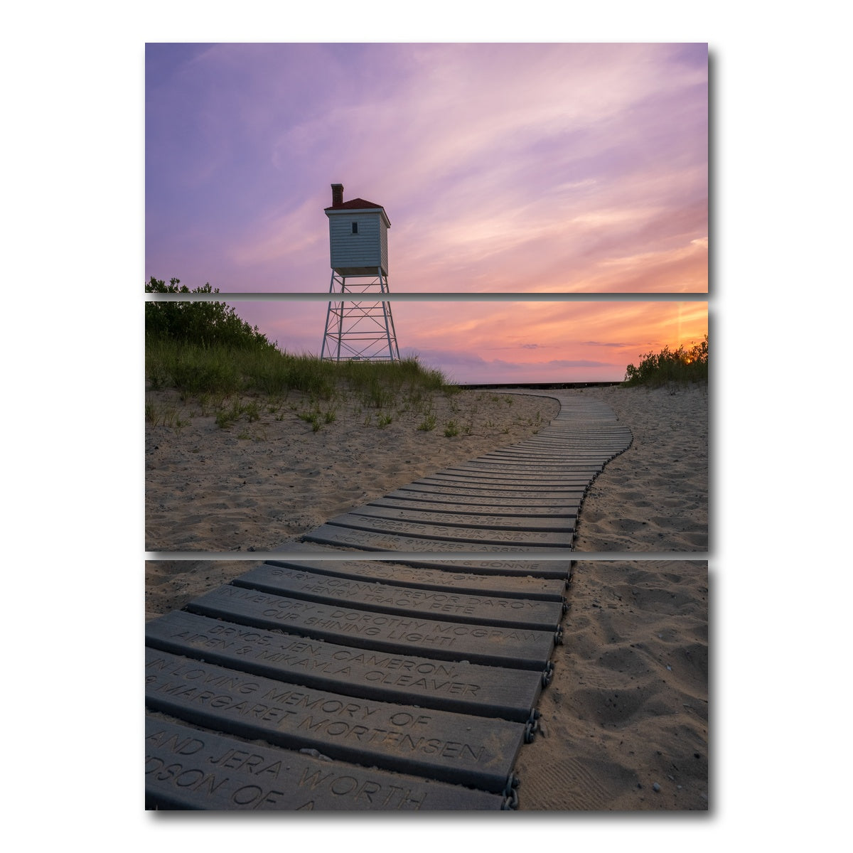 AUTO-MOCKUP WHITE | Big Sable Foghorn Walkway at Sunset | 3 Piece | Gallery Wrap Canvas | group=8x18_stacked