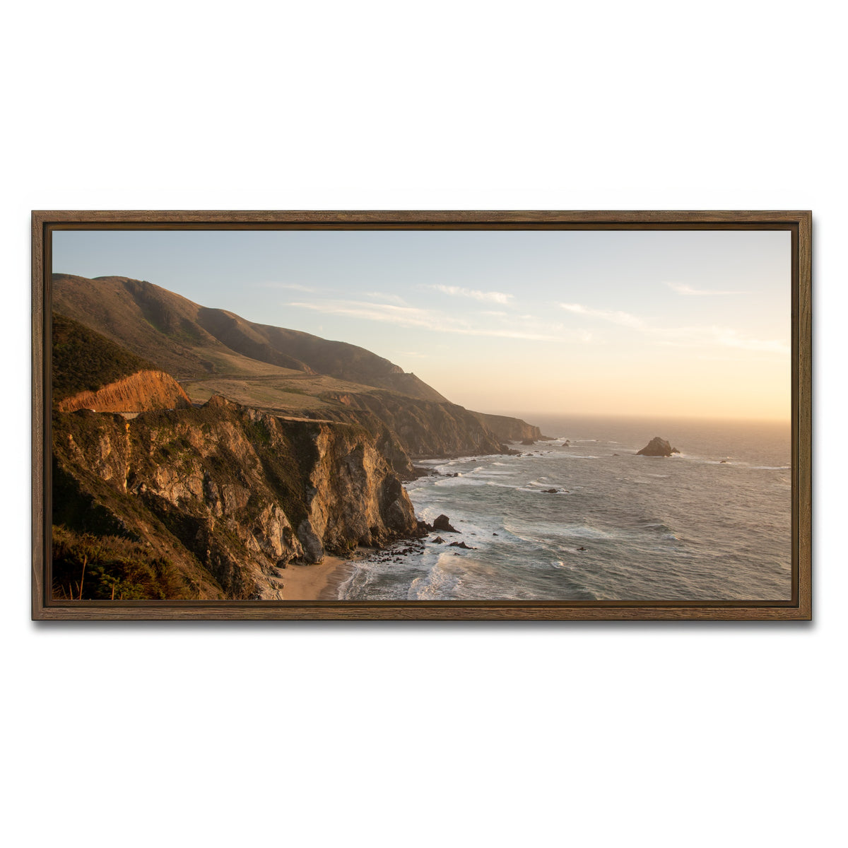 AUTO-MOCKUP WHITE | Big Sur Coastline Sunset | 1 Piece | Walnut Framed Canvas | group=2x1