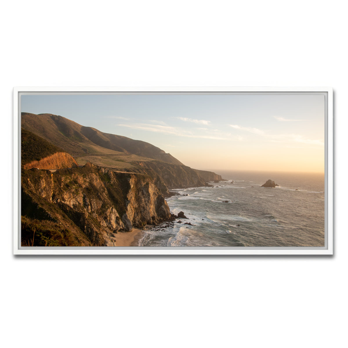 AUTO-MOCKUP WHITE | Big Sur Coastline Sunset | 1 Piece | White Framed Canvas | group=2x1