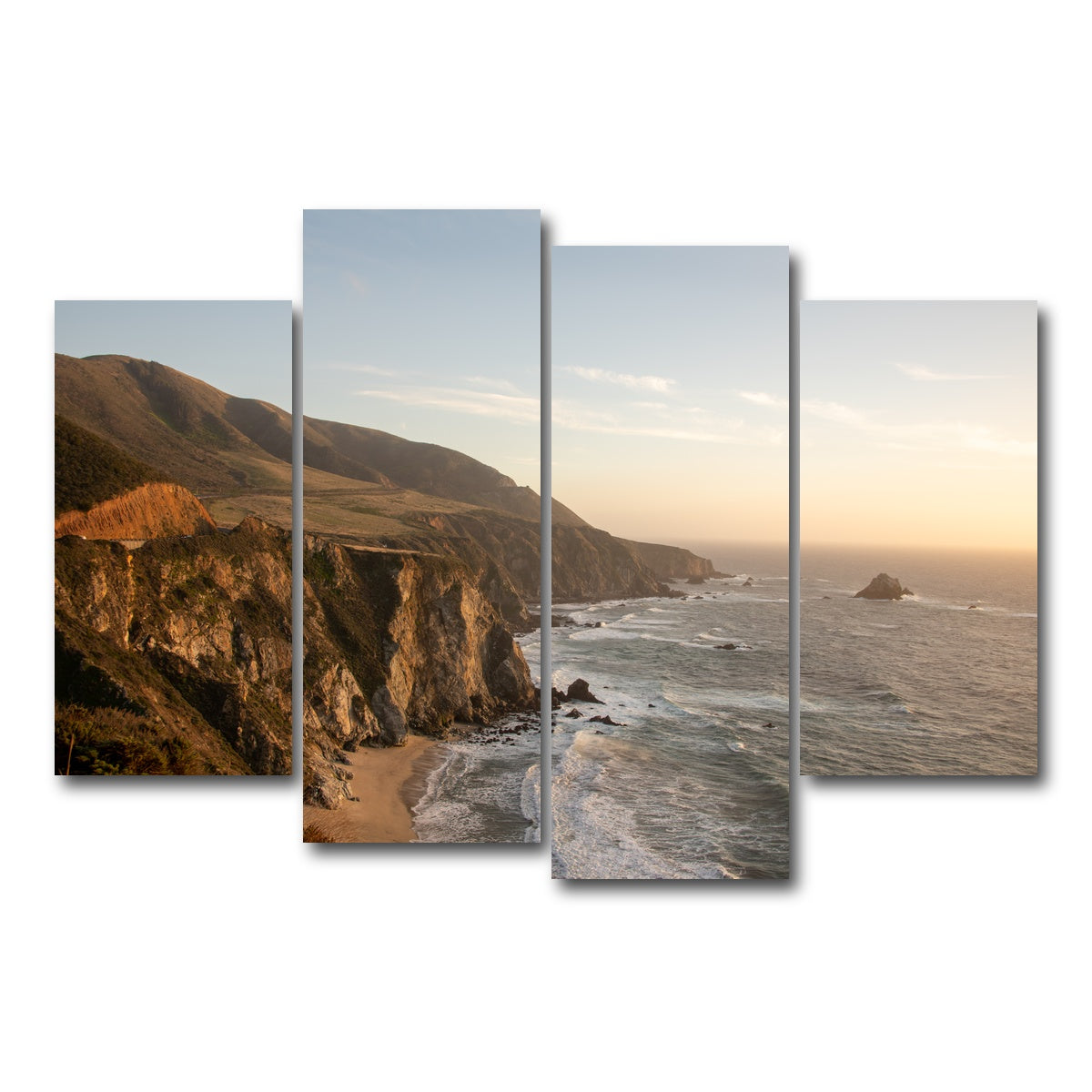 AUTO-MOCKUP WHITE | Big Sur Coastline Sunset | 4 Piece | Gallery Wrap Canvas | group=4_short
