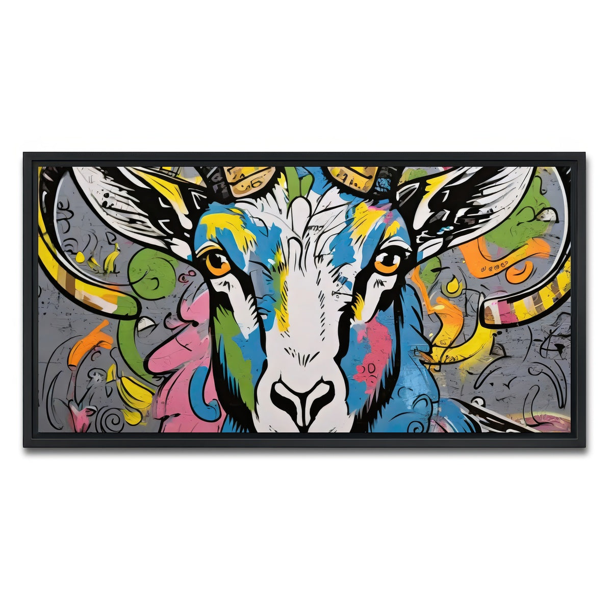 AUTO-MOCKUP WHITE | Bighorn Sheep graffiti | 1 Piece | Black Framed Canvas | group=2x1