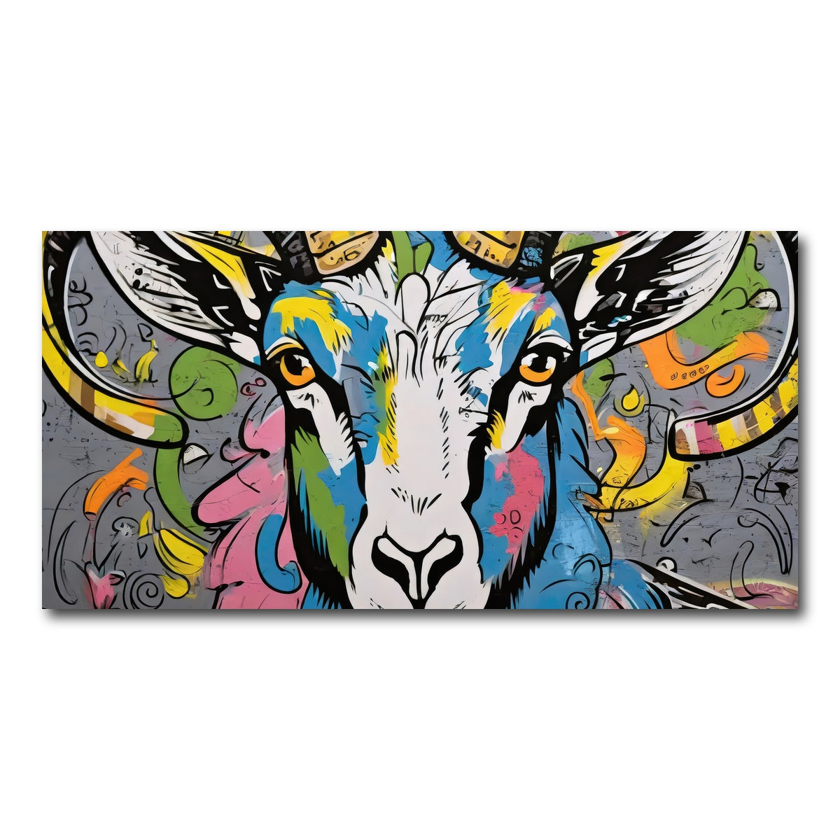 AUTO-MOCKUP WHITE | Bighorn Sheep graffiti | 1 Piece | Gallery Wrap Canvas | group=2x1