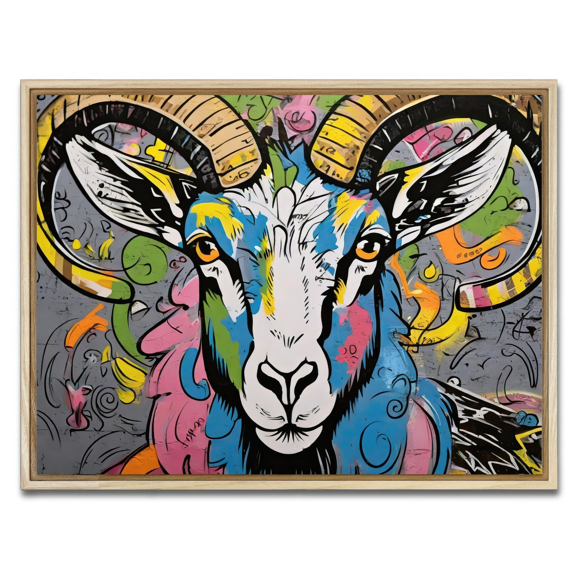 AUTO-MOCKUP WHITE | Bighorn Sheep graffiti | 1 Piece | Natural Framed Canvas | group=4x3