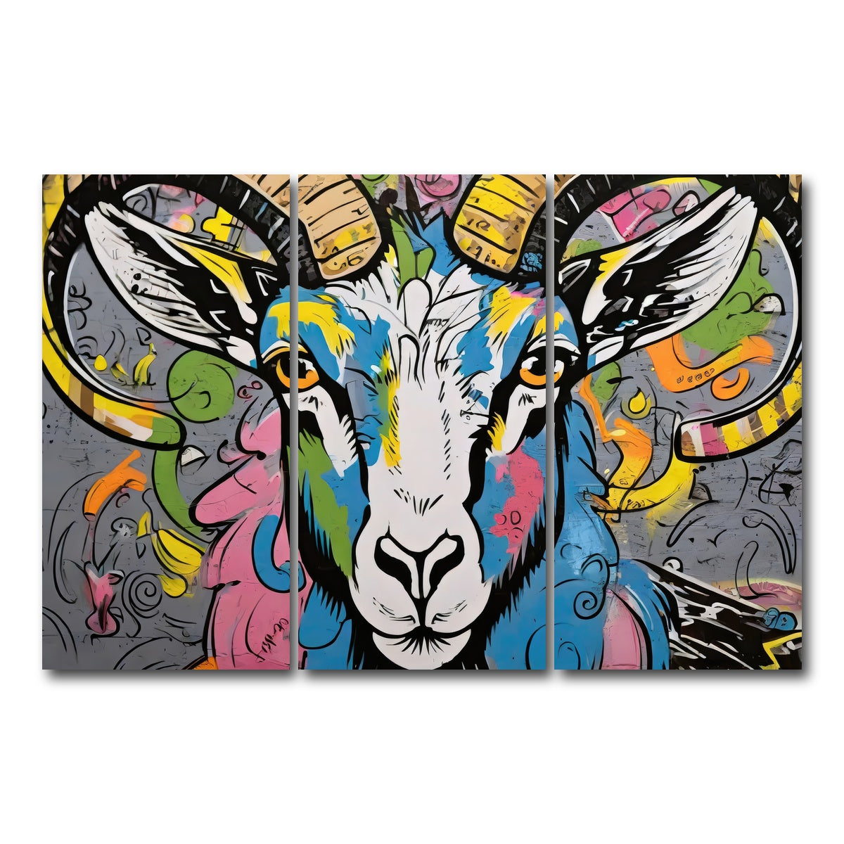 AUTO-MOCKUP WHITE | Bighorn Sheep graffiti | 3 Piece | Gallery Wrap Canvas | group=12x24