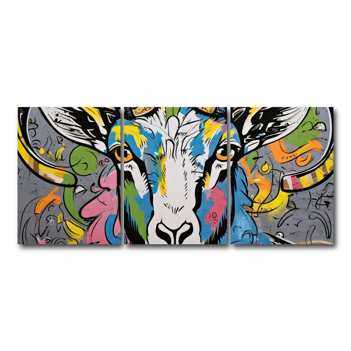 AUTO-MOCKUP WHITE | Bighorn Sheep graffiti | 3 Piece | Gallery Wrap Canvas | group=18x24