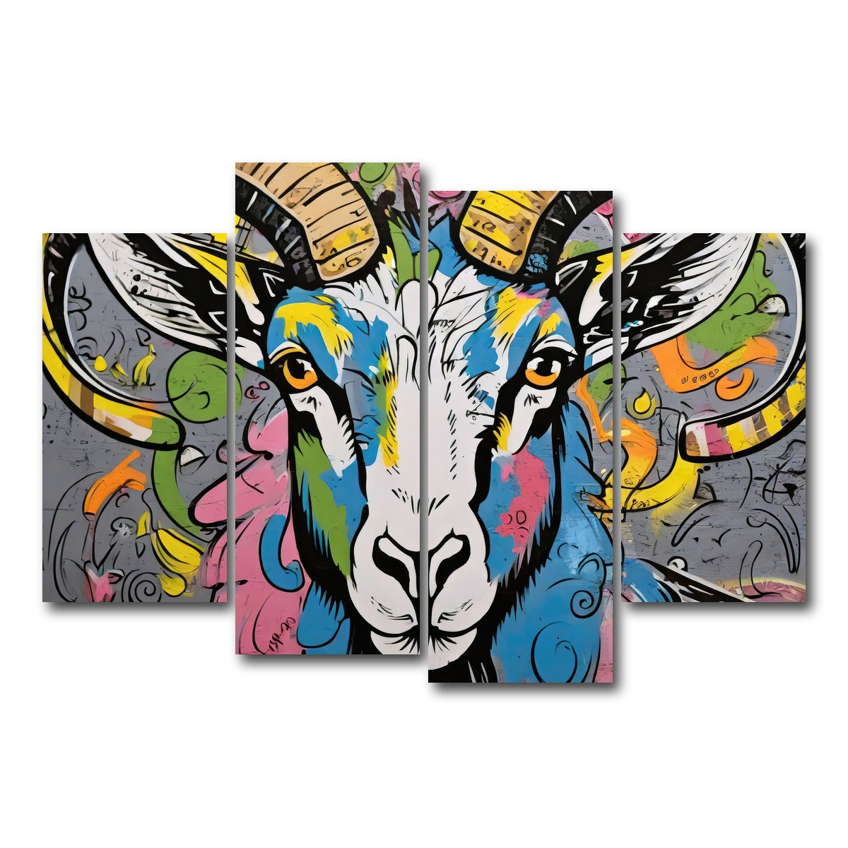 AUTO-MOCKUP WHITE | Bighorn Sheep graffiti | 4 Piece | Gallery Wrap Canvas | group=4_short