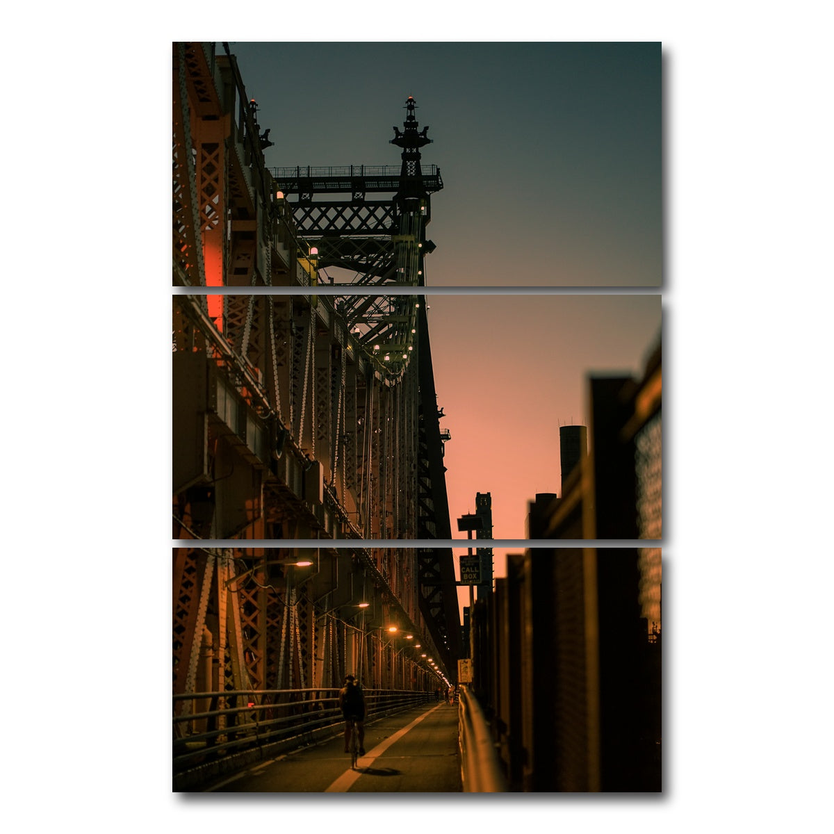 AUTO-MOCKUP WHITE | Biking the Queensboro Bridge | 3 Piece | Gallery Wrap Canvas | group=12x24_stacked