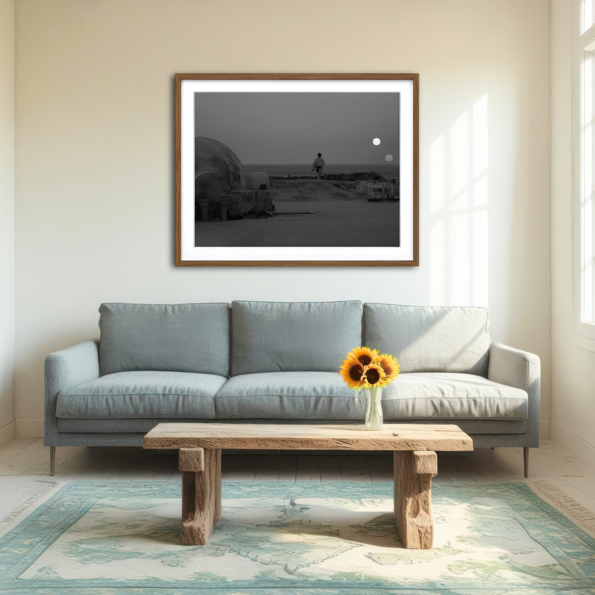 AUTO-MOCKUP ROOM | Binary Sunset Grayscale Wall Art