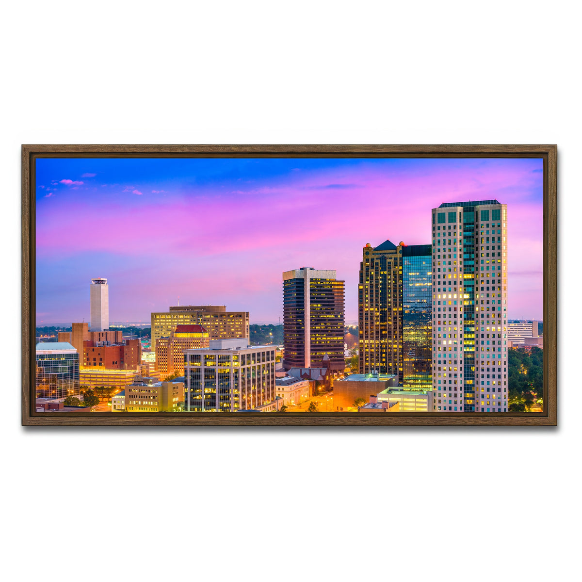 AUTO-MOCKUP WHITE | Birmingham Skyline | 1 Piece | Walnut Framed Canvas | group=2x1