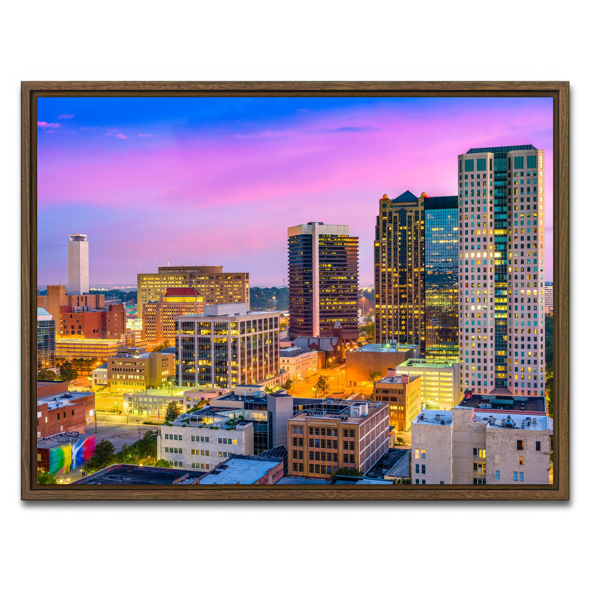 AUTO-MOCKUP WHITE | Birmingham Skyline | 1 Piece | Walnut Framed Canvas | group=4x3