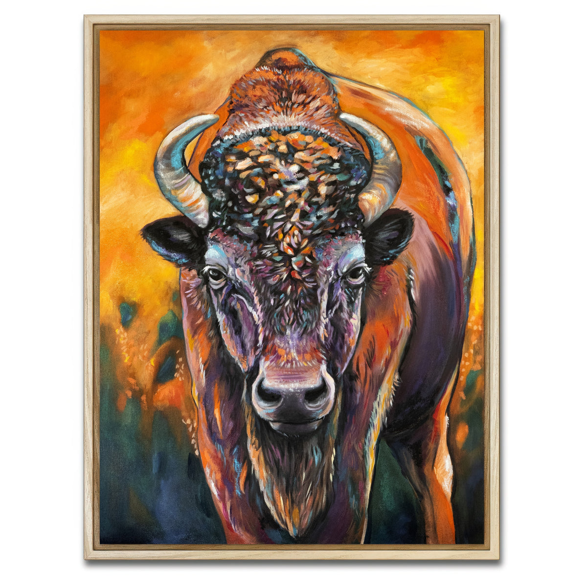 AUTO-MOCKUP WHITE | Bison Oil Painting | 1 Piece | Natural Framed Canvas | group=3x4