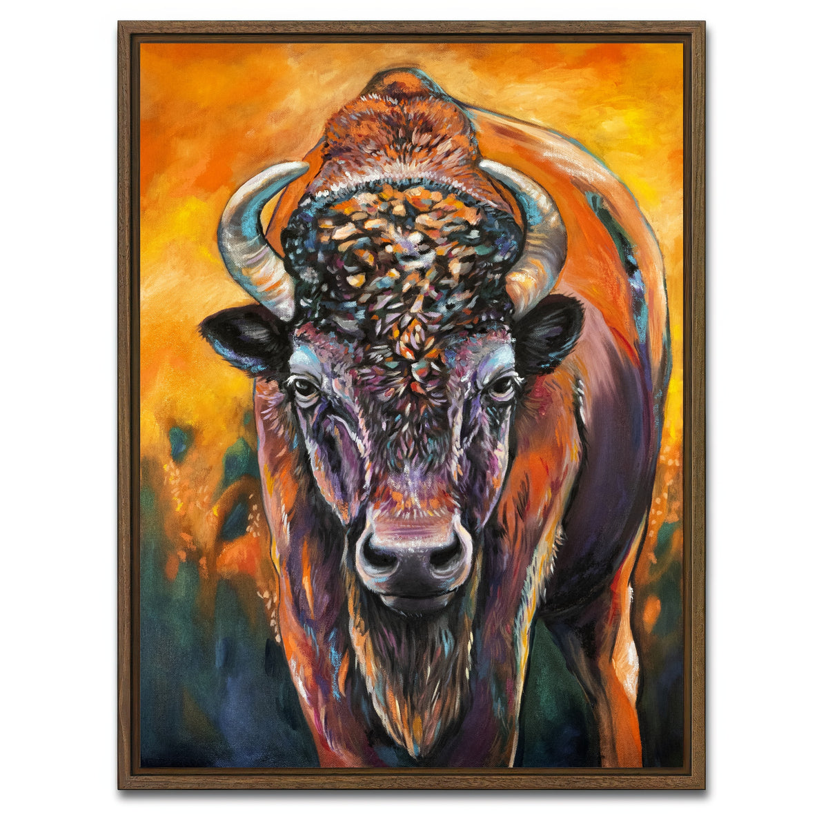 AUTO-MOCKUP WHITE | Bison Oil Painting | 1 Piece | Walnut Framed Canvas | group=3x4
