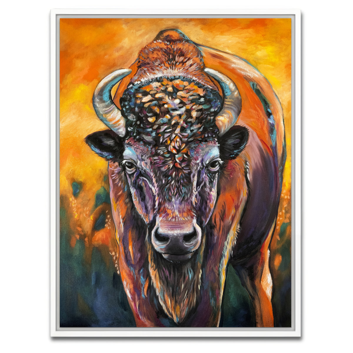 AUTO-MOCKUP WHITE | Bison Oil Painting | 1 Piece | White Framed Canvas | group=3x4