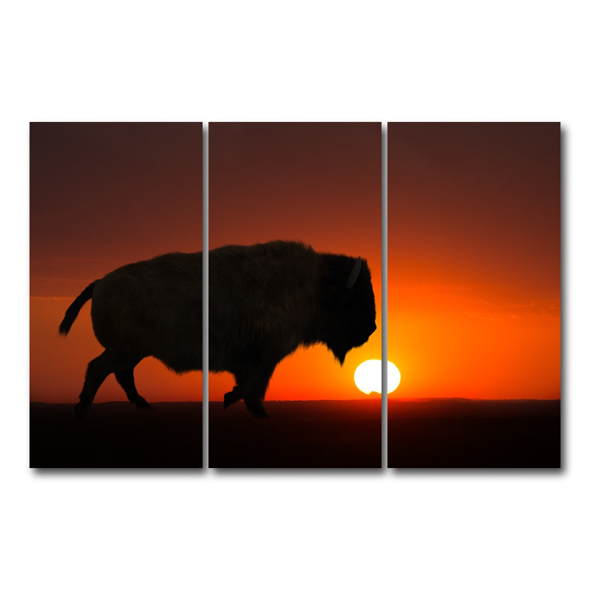 AUTO-MOCKUP WHITE | Bison at Sunset | 3 Piece | Gallery Wrap Canvas | group=12x24