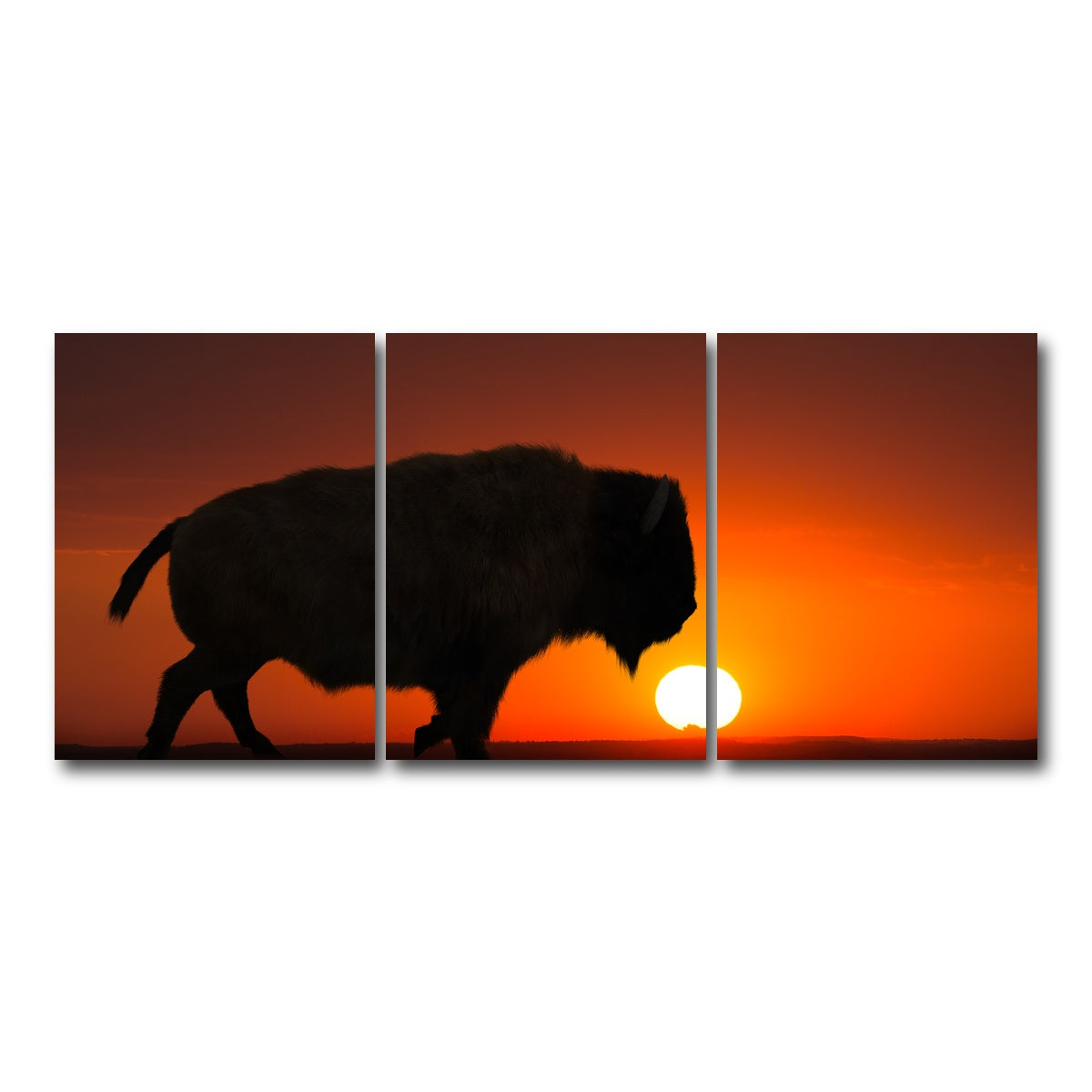 AUTO-MOCKUP WHITE | Bison at Sunset | 3 Piece | Gallery Wrap Canvas | group=18x24