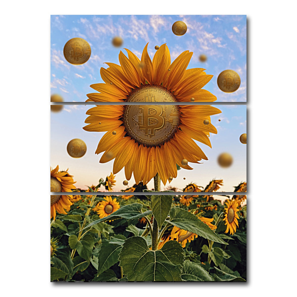 AUTO-MOCKUP WHITE | Bitcoin Flower | 3 Piece | Gallery Wrap Canvas | group=8x18_stacked