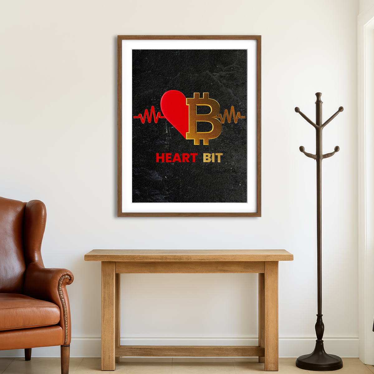 AUTO-MOCKUP ROOM | Bitcoin Heart Wall Art
