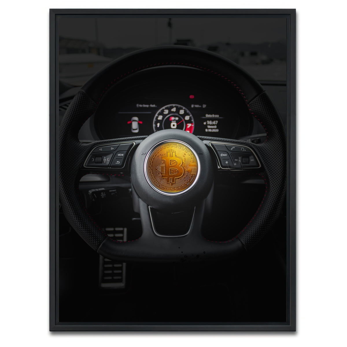 AUTO-MOCKUP WHITE | Bitcoin car steering | 1 Piece | Black Framed Canvas | group=3x4