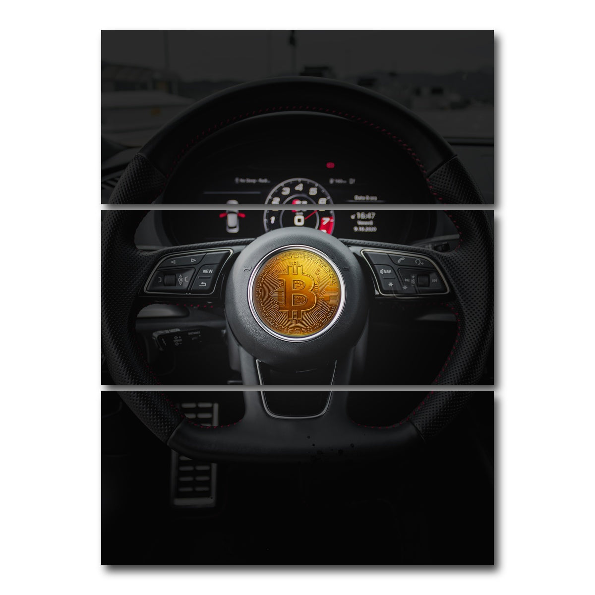 AUTO-MOCKUP WHITE | Bitcoin car steering | 3 Piece | Gallery Wrap Canvas | group=8x18_stacked