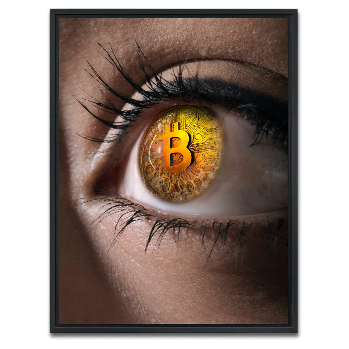 AUTO-MOCKUP WHITE | Bitcoin eye | 1 Piece | Black Framed Canvas | group=3x4