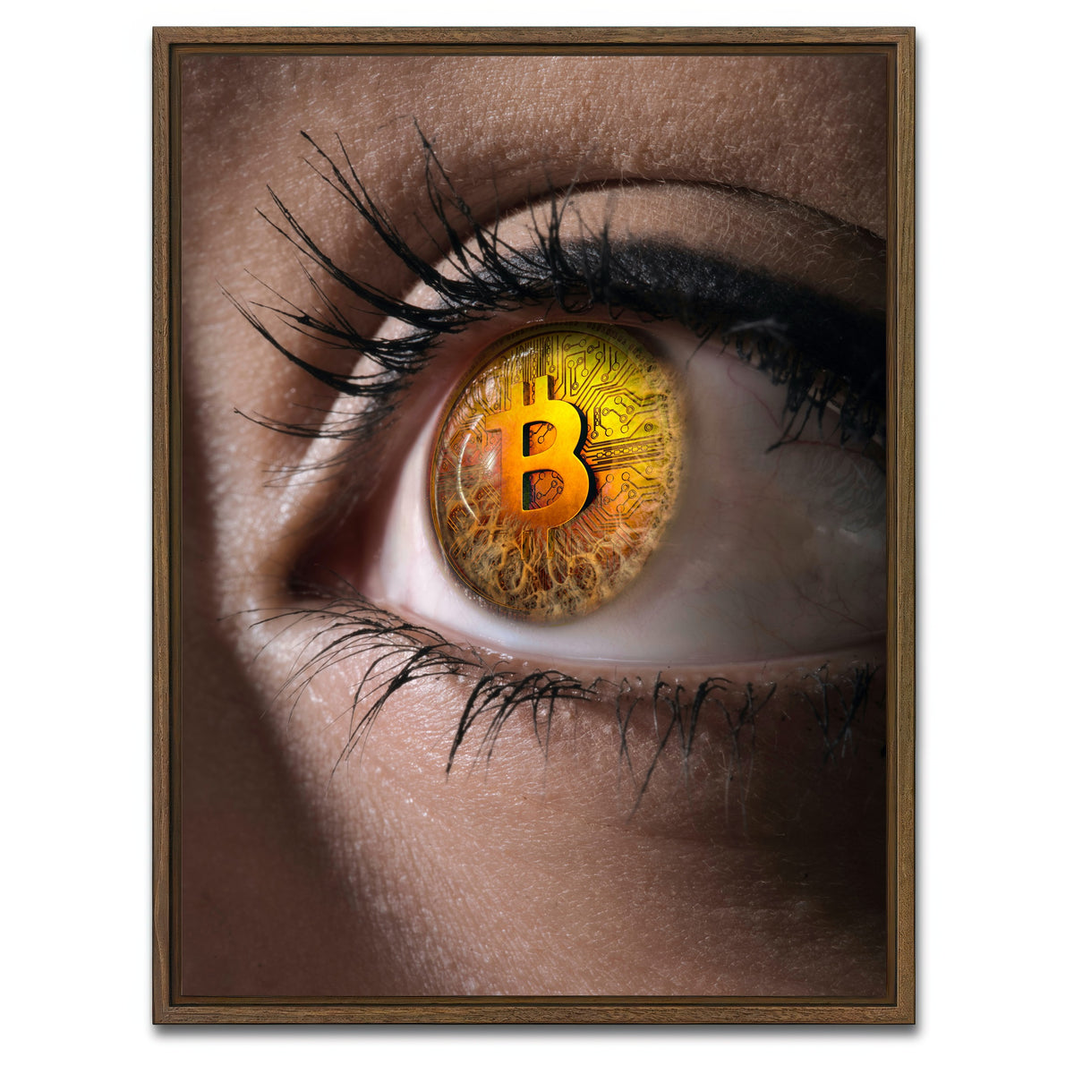 AUTO-MOCKUP WHITE | Bitcoin eye | 1 Piece | Walnut Framed Canvas | group=3x4