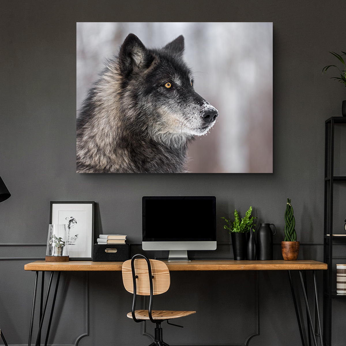 Black Grey Wolf Wall Art