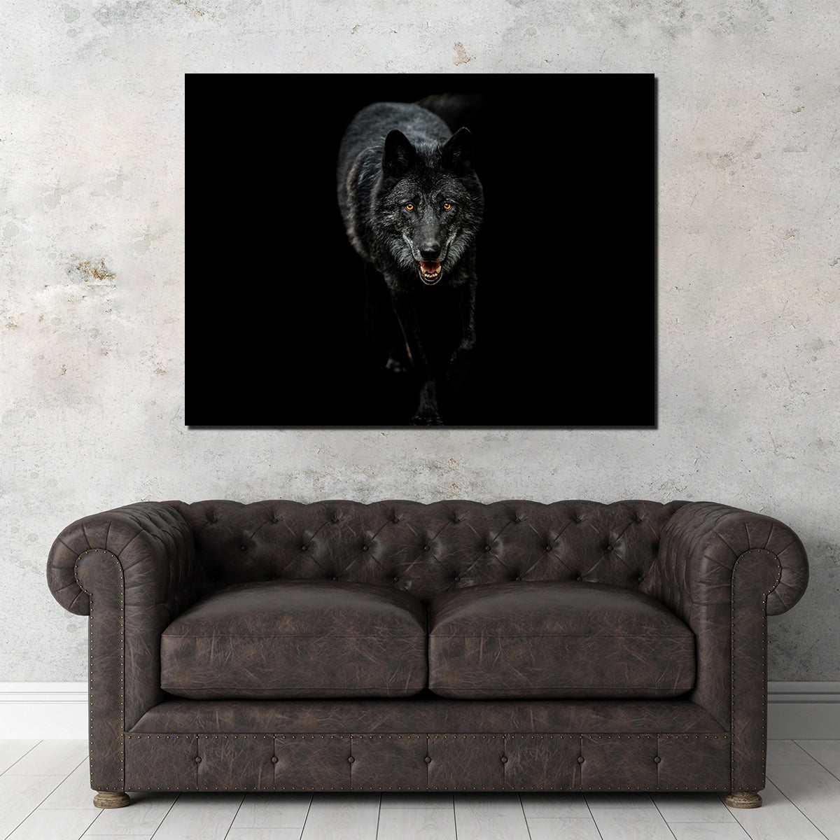 Black Wolf Black Background Wall Art