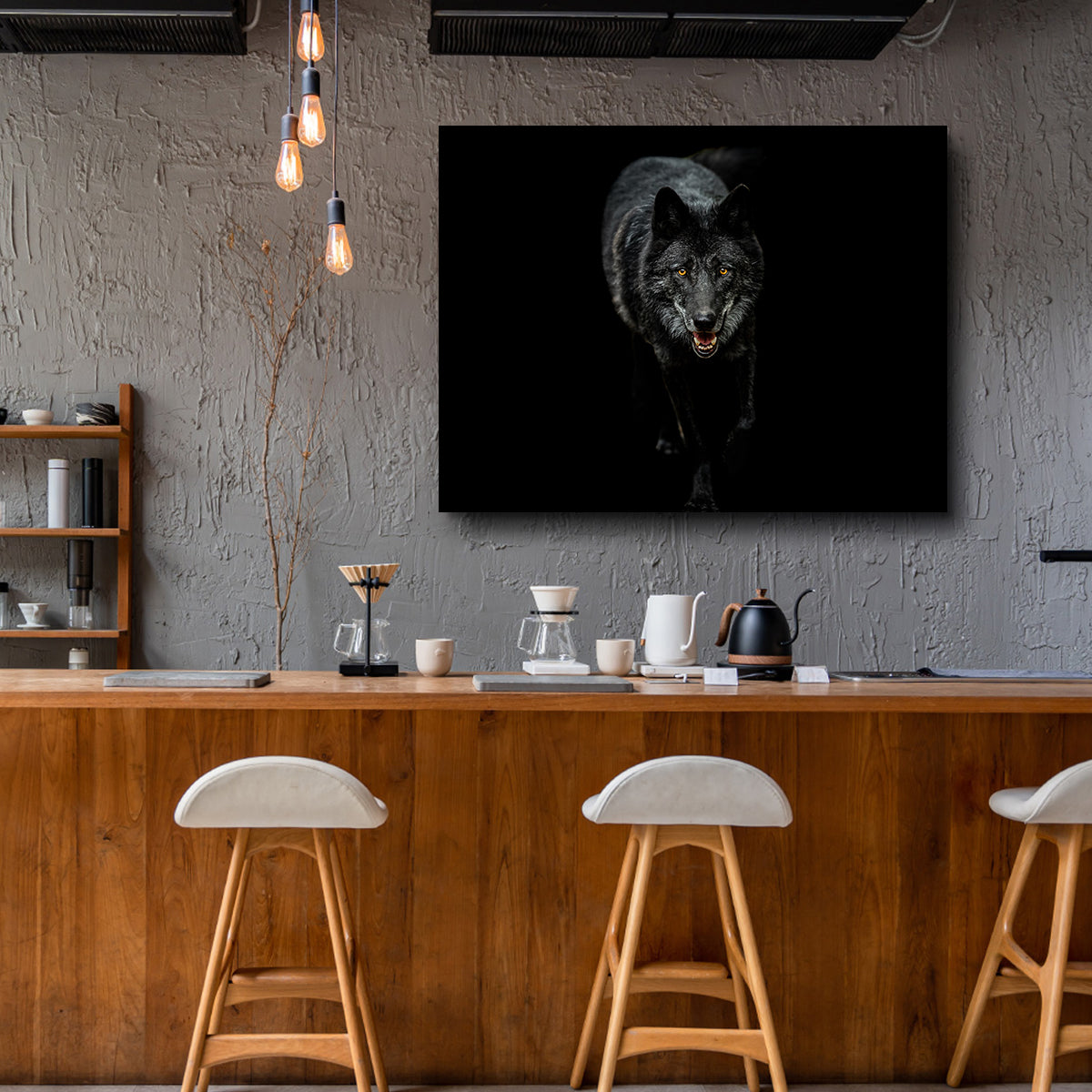 Black Wolf Black Background Wall Art