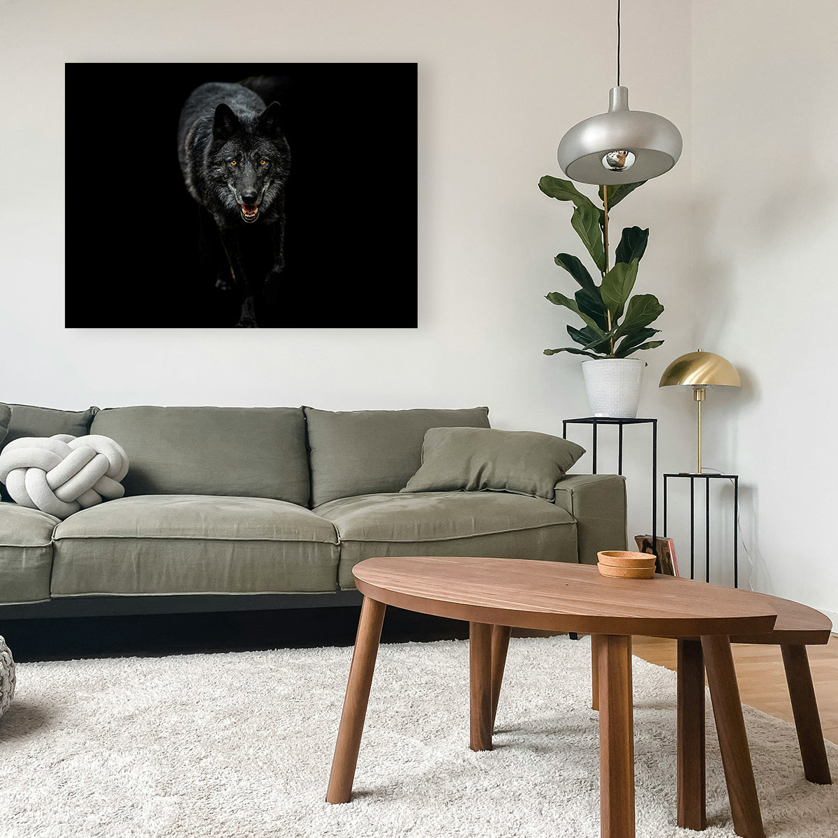 Black Wolf Black Background Wall Art