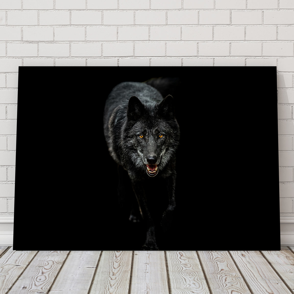 Black Wolf Black Background Wall Art