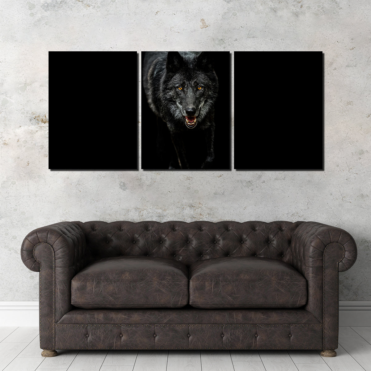 Black Wolf Black Background Wall Art