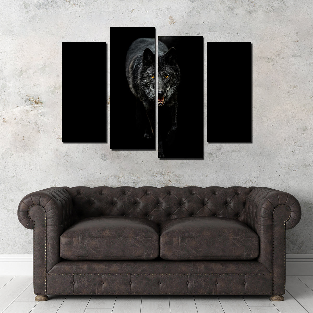 Black Wolf Black Background Wall Art