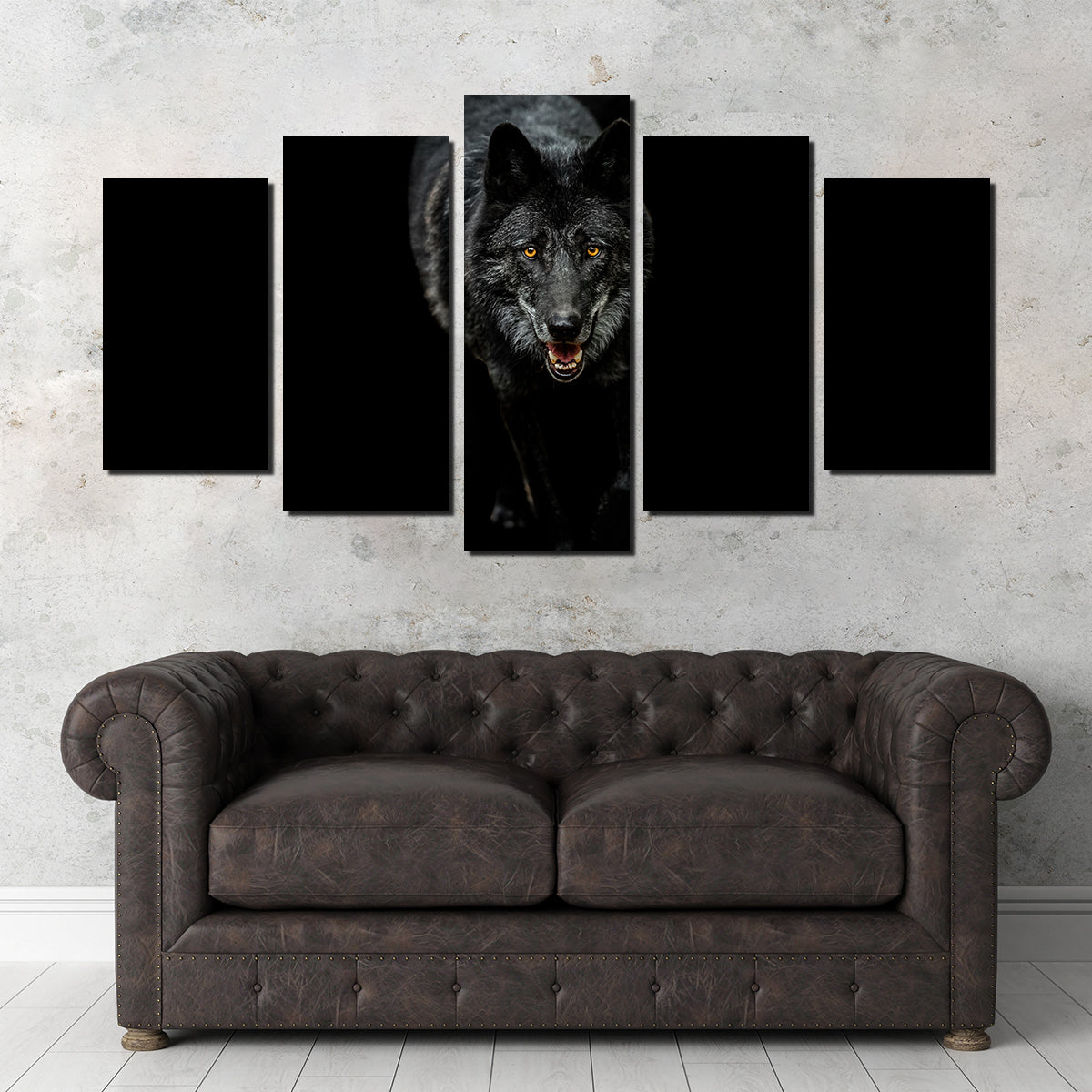 Black Wolf Black Background Wall Art