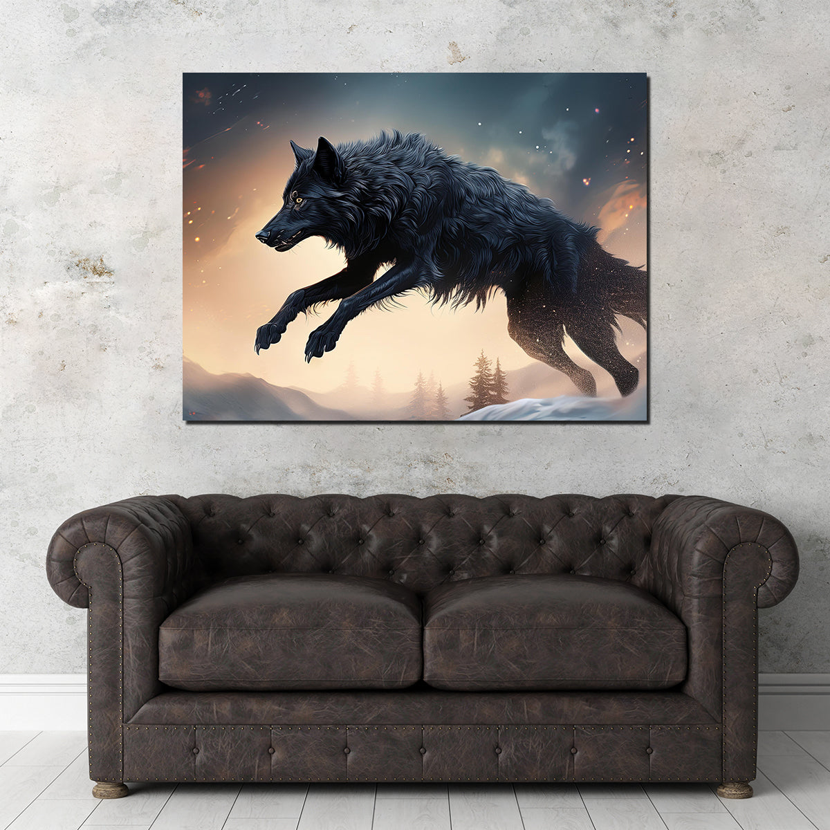 Black Wolf Jumping Wall Art