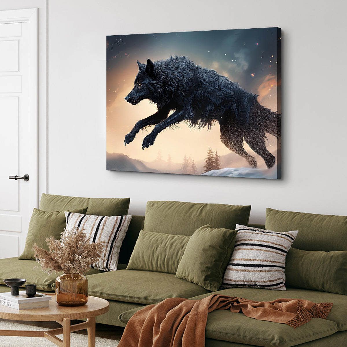 Black Wolf Jumping Wall Art