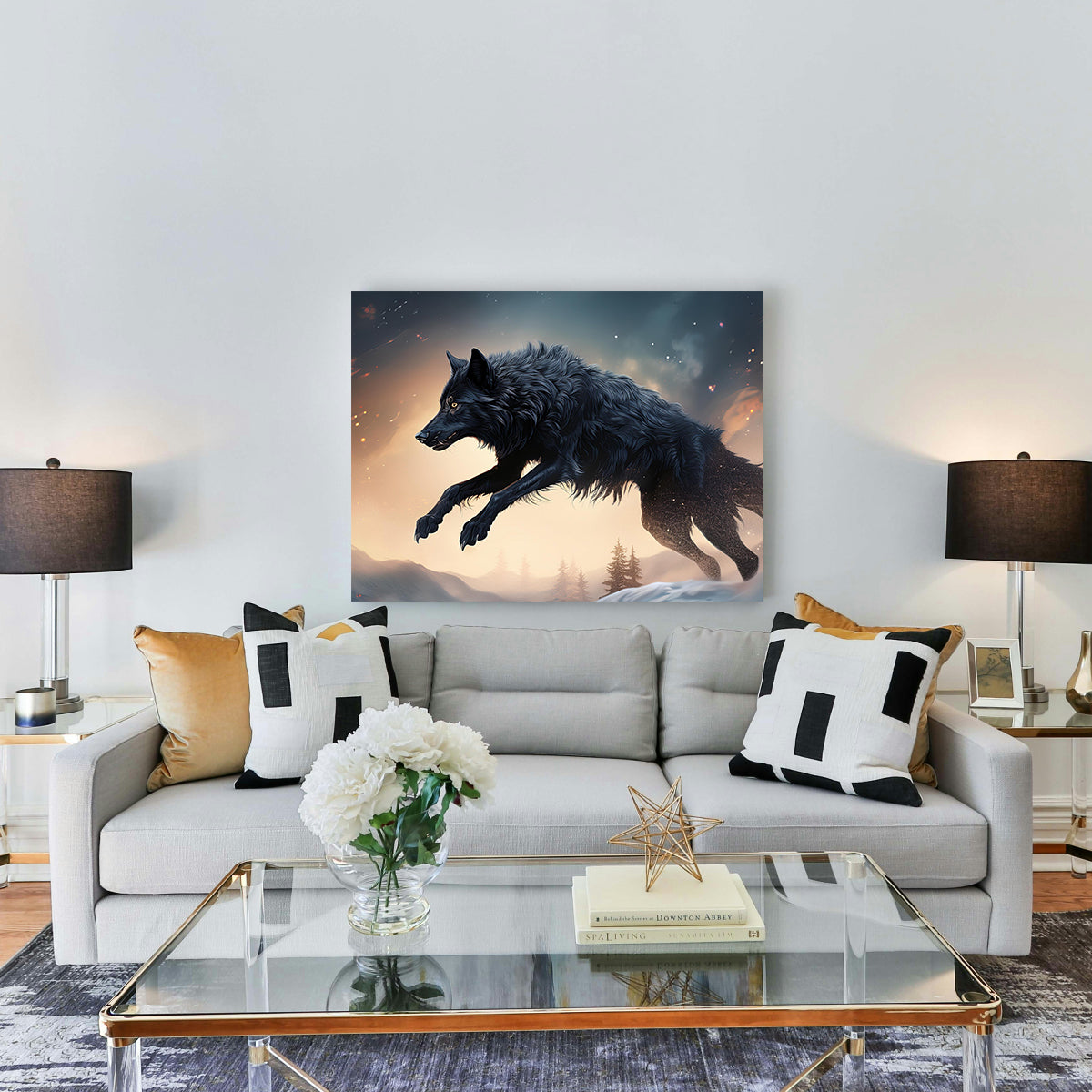 Black Wolf Jumping Wall Art